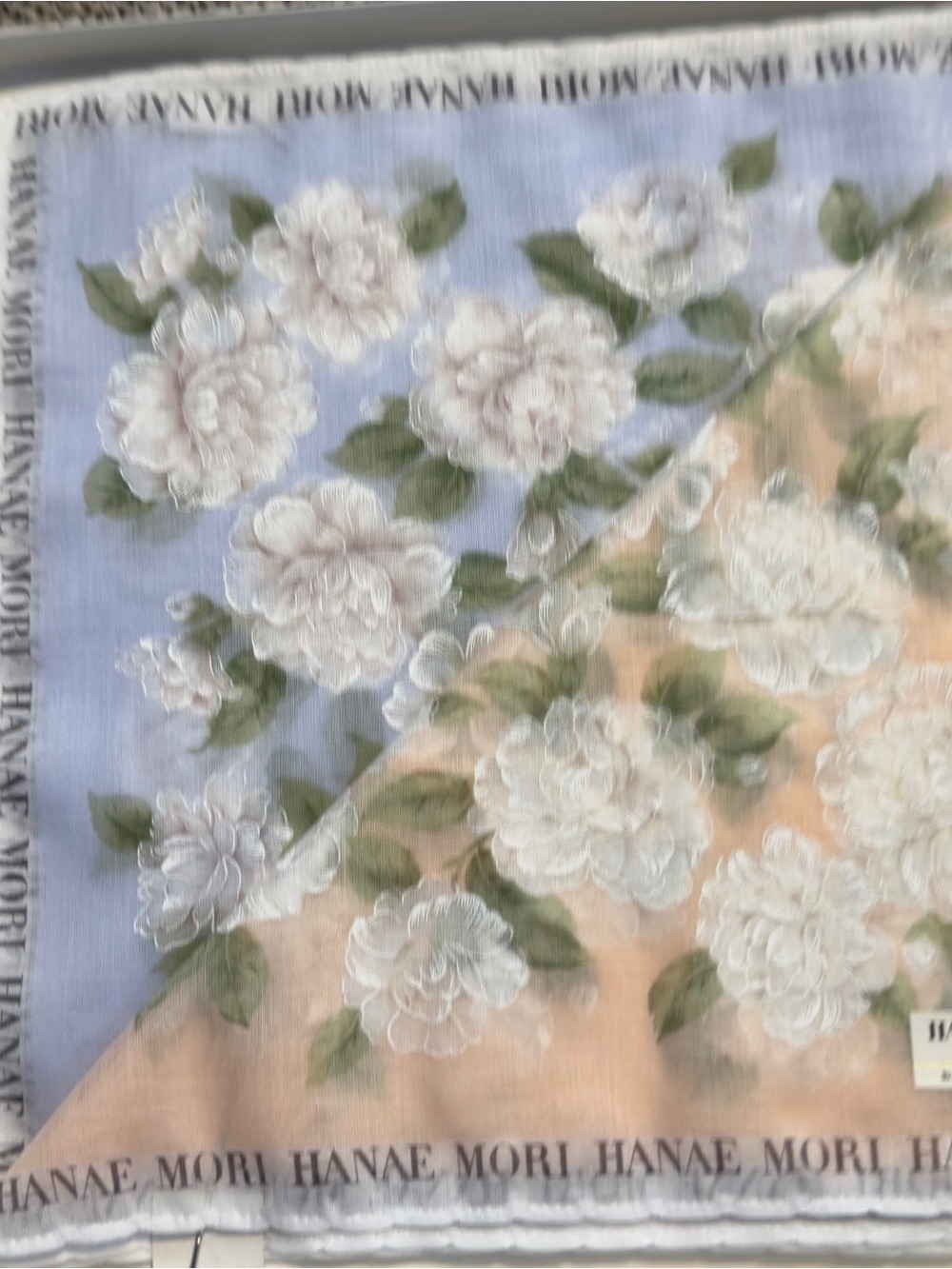 Hanae Mori 2pcs set Floral Handkerchief - Blue & Peach - Picture 4 of 6